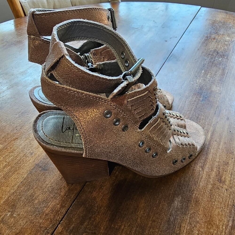Latigo Alanis Leather Metallic Ankle Strap Sandal Heels Size 7.5